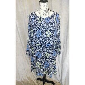 NWOT! LOFT Outlet Women's Long Sleeve Blue Yellow White Floral Dress. Size XXL